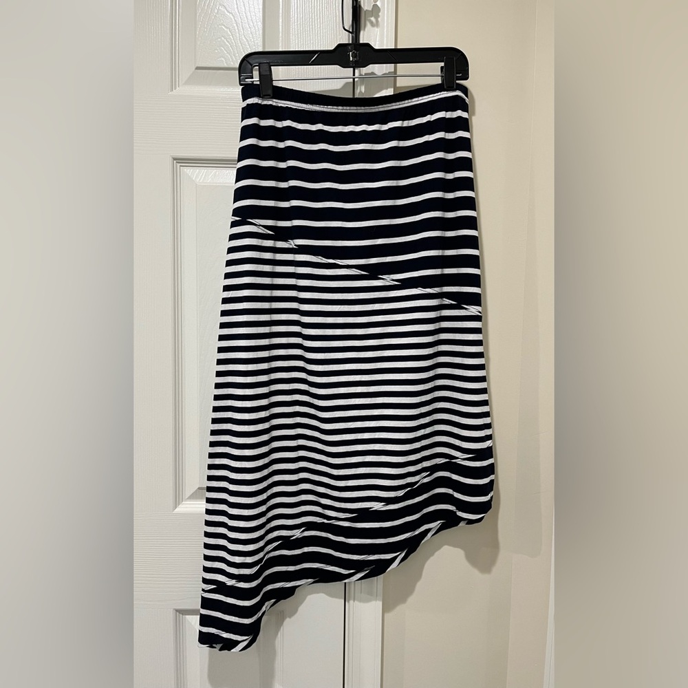 Asymmetrical Jones New York Black and White Striped Midi Skirt